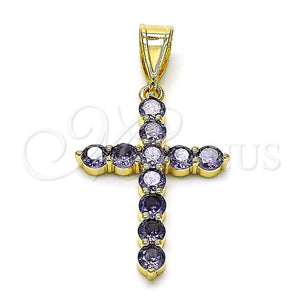 Gold Filled Pendant — Religious Pendant Cross Design with Amethyst Cubic Zirconia — main product view — SKU 156215 | Oro Laminado dije — Religious Pendant cruz diseño with Amethyst Cubic Zirconia — SKU 156215
