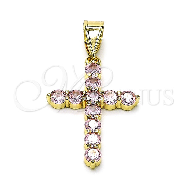 Gold Filled Pendant — Religious Pendant Cross Design with Pink Cubic Zirconia — main product view — SKU 156216 | Oro Laminado dije — Religious Pendant cruz diseño with Pink Cubic Zirconia — SKU 156216
