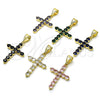 Oro Laminado Religious Pendant, Gold Filled Style Cross Design, with Pink Cubic Zirconia, Polished, Golden Finish, 05.253.0183.5