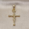 Oro Laminado Religious Pendant, Gold Filled Style Crucifix and Cross Design, with White Cubic Zirconia, Polished, Golden Finish, 05.253.0185