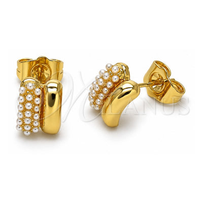 Oro Laminado Stud Earring, Gold Filled Style with Ivory Pearl, Polished, Golden Finish, 02.379.0089