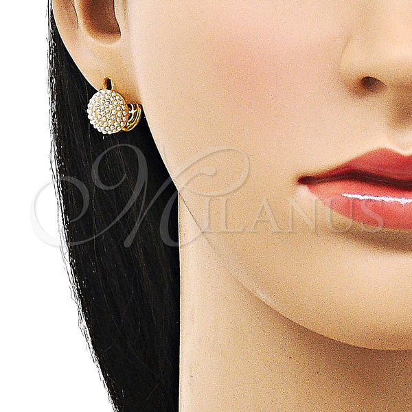 Gold Filled Hoop Earrings — Huggie Hoop Flower Design with Ivory Pearl Polished — alternate product view — SKU 156224 | Oro Laminado aretes de aro — Huggie Hoop flor diseño with Ivory Pearl pulido — SKU 156224