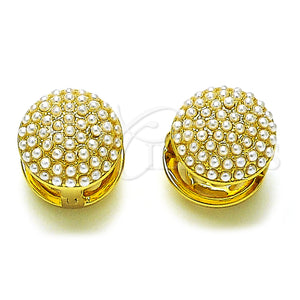 Gold Filled Hoop Earrings — Huggie Hoop Flower Design with Ivory Pearl Polished — main product view — SKU 156224 | Oro Laminado aretes de aro — Huggie Hoop flor diseño with Ivory Pearl pulido — SKU 156224