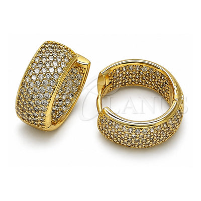 Oro Laminado Huggie Hoop, Gold Filled Style with White Micro Pave, Polished, Golden Finish, 02.283.0124.16