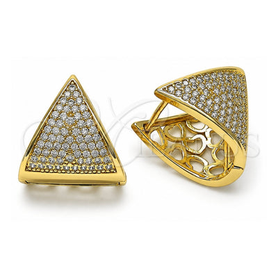 Oro Laminado Huggie Hoop, Gold Filled Style Heart Design, with White Micro Pave, Polished, Golden Finish, 02.283.0137.16