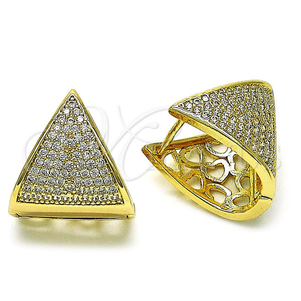 Gold Filled Hoop Earrings — Huggie Hoop Heart Design with White Micro Pave — main product view — SKU 156242 | Oro Laminado aretes de aro — Huggie Hoop corazón diseño with blanco Micro Pave — SKU 156242