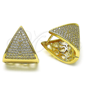 Gold Filled Hoop Earrings — Huggie Hoop Heart Design with White Micro Pave — main product view — SKU 156242 | Oro Laminado aretes de aro — Huggie Hoop corazón diseño with blanco Micro Pave — SKU 156242