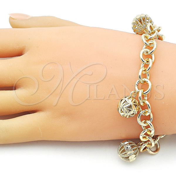 Gold Filled Bracelet — Charm Bracelet Ball and Rolo Design Diamond Cutting — alternate product view — SKU 156244 | Oro Laminado brazalete — Charm Bracelet Ball and Rolo diseño Diamond Cutting — SKU 156244