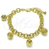 Oro Laminado Charm Bracelet, Gold Filled Style Ball and Rolo Design, Diamond Cutting Finish, Golden Finish, 03.331.0305.08 (10 MM Thickness, 9 Inches Length)