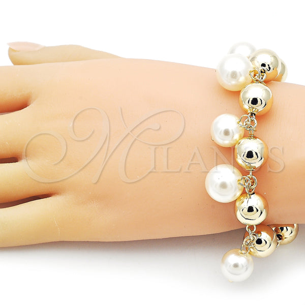 Gold Filled Bracelet — Charm Bracelet Ball and Hollow Design with Ivory — alternate product view — SKU 156249 | Oro Laminado brazalete — Charm Bracelet Ball and Hollow diseño with Ivory — SKU 156249
