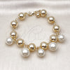 Oro Laminado Charm Bracelet, Gold Filled Style Ball and Hollow Design, with Ivory Pearl, Polished, Golden Finish, 03.331.0310.09 (12 MM Thickness, 9 Inches Length)
