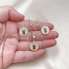 Oro Laminado Earring and Pendant Adult Set, Gold Filled Style Guadalupe Design, with White Cubic Zirconia, Polished, Tricolor, 10.411.0006