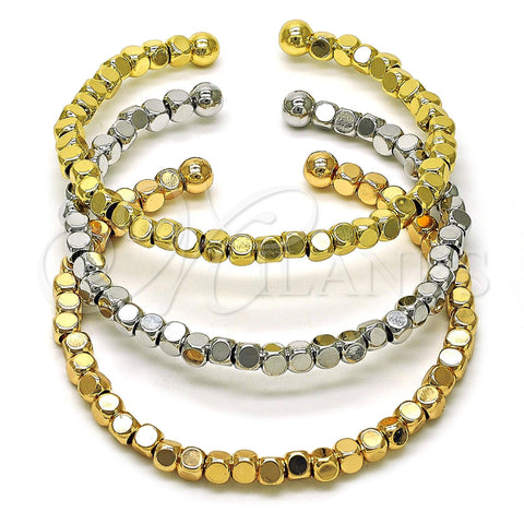 Oro Laminado Trio Bangle, Gold Filled Style Ball Design, Polished, Tricolor, 07.170.0038 (04 MM Thickness, One size fits all)