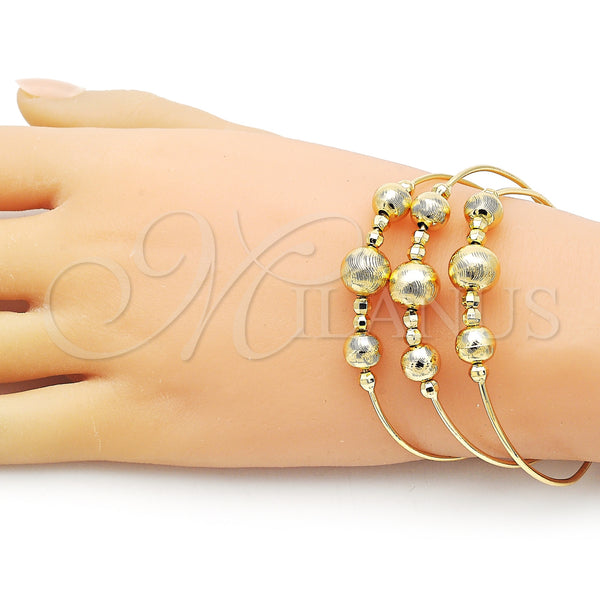 Gold Filled Jewelry — Trio Bangle Ball and Disco Design Diamond Cutting — alternate product view — SKU 156260 | Oro Laminado joyería — Trio Bangle Ball and Disco diseño Diamond Cutting — SKU 156260