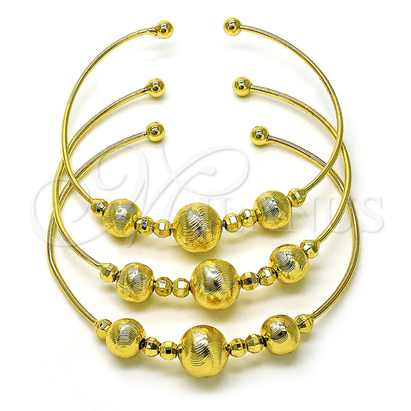 Gold Filled Jewelry — Trio Bangle Ball and Disco Design Diamond Cutting — main product view — SKU 156260 | Oro Laminado joyería — Trio Bangle Ball and Disco diseño Diamond Cutting — SKU 156260
