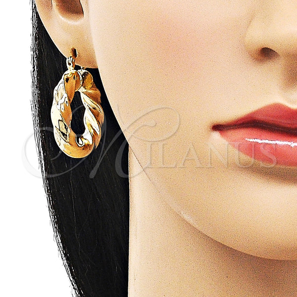 Gold Filled Hoop Earrings — Medium Hoop Hollow and Twist Design Polished 02. — alternate product view — SKU 156262 | Oro Laminado aretes de aro — Medium Hoop Hollow and Twist diseño pulido 02. — SKU 156262
