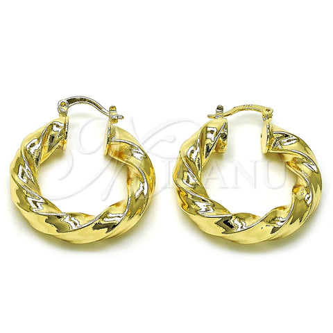 Oro Laminado Medium Hoop, Gold Filled Style Hollow and Twist Design, Polished, Golden Finish, 02.170.0480.30