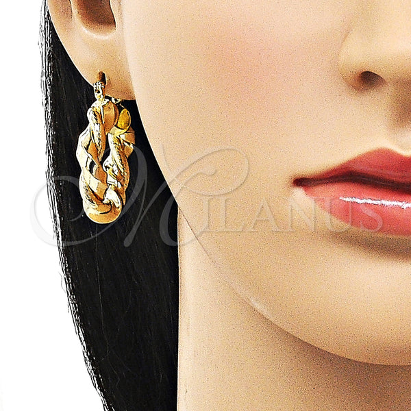 Gold Filled Hoop Earrings — Medium Hoop Twist Design Diamond Cutting 02. — alternate product view — SKU 156263 | Oro Laminado aretes de aro — Medium Hoop Twist diseño Diamond Cutting 02. — SKU 156263