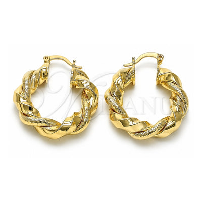 Oro Laminado Medium Hoop, Gold Filled Style Twist Design, Diamond Cutting Finish, Golden Finish, 02.170.0481.30