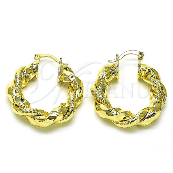 Gold Filled Hoop Earrings — Medium Hoop Twist Design Diamond Cutting 02. — main product view — SKU 156263 | Oro Laminado aretes de aro — Medium Hoop Twist diseño Diamond Cutting 02. — SKU 156263