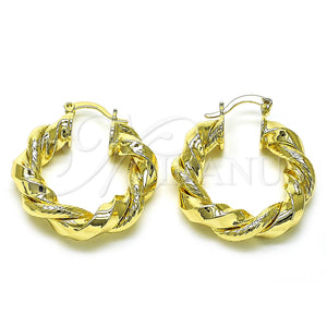 Gold Filled Hoop Earrings — Medium Hoop Twist Design Diamond Cutting 02. — main product view — SKU 156263 | Oro Laminado aretes de aro — Medium Hoop Twist diseño Diamond Cutting 02. — SKU 156263