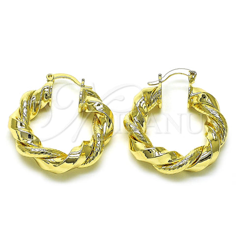 Oro Laminado Medium Hoop, Gold Filled Style Twist Design, Diamond Cutting Finish, Golden Finish, 02.170.0481.30