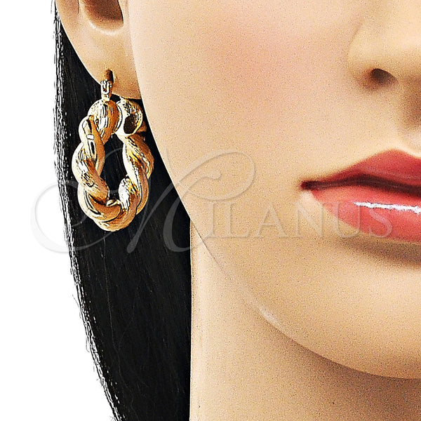 Gold Filled Hoop Earrings — Medium Hoop Twist and Hollow Design Diamond Cutting — alternate product view — SKU 156264 | Oro Laminado aretes de aro — Medium Hoop Twist and Hollow diseño Diamond Cutting — SKU 156264