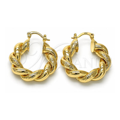 Oro Laminado Medium Hoop, Gold Filled Style Twist and Hollow Design, Diamond Cutting Finish, Golden Finish, 02.170.0482.30