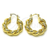 Oro Laminado Medium Hoop, Gold Filled Style Twist and Hollow Design, Diamond Cutting Finish, Golden Finish, 02.170.0482.30