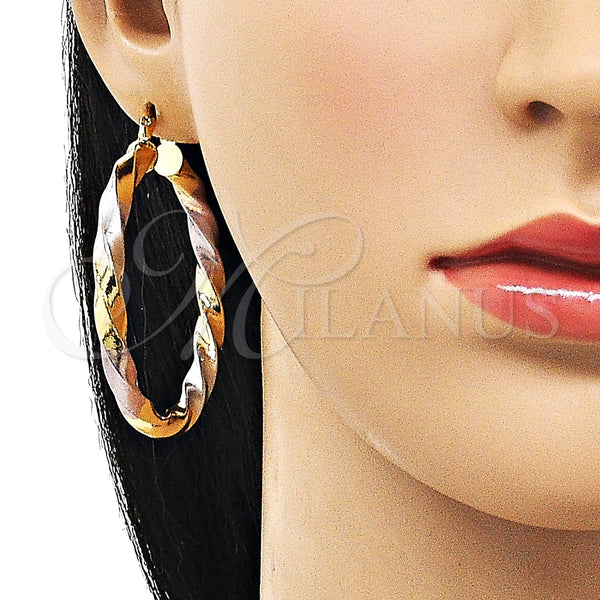 Gold Filled Hoop Earrings — Large Hoop Twist and Hollow Design Polished Tricolor — alternate product view — SKU 156265 | Oro Laminado aretes de aro — Large Hoop Twist and Hollow diseño pulido Tricolor — SKU 156265