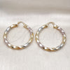 Oro Laminado Large Hoop, Gold Filled Style Twist and Hollow Design, Polished, Tricolor, 02.170.0042.1.50
