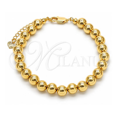 Oro Laminado Fancy Bracelet, Gold Filled Style Ball and Hollow Design, Polished, Golden Finish, 03.253.0100.07 (08 MM Thickness, 8 Inches Length)