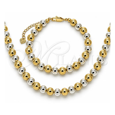 Oro Laminado Necklace and Bracelet, Gold Filled Style Ball and Hollow Design, Polished, Two Tone, 06.253.0006.1
