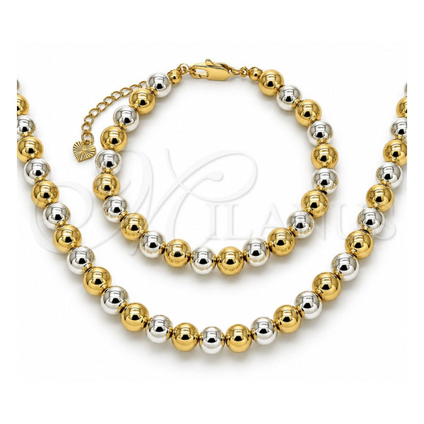 Oro Laminado Necklace and Bracelet, Gold Filled Style Ball and Hollow Design, Polished, Two Tone, 06.253.0006.1