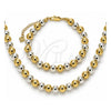 Oro Laminado Necklace and Bracelet, Gold Filled Style Ball and Hollow Design, Polished, Two Tone, 06.253.0006.1