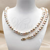 Oro Laminado Necklace and Bracelet, Gold Filled Style Ball and Hollow Design, Polished, Tricolor, 06.253.0006.2