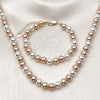 Oro Laminado Necklace and Bracelet, Gold Filled Style Ball and Hollow Design, Polished, Tricolor, 06.253.0006.2