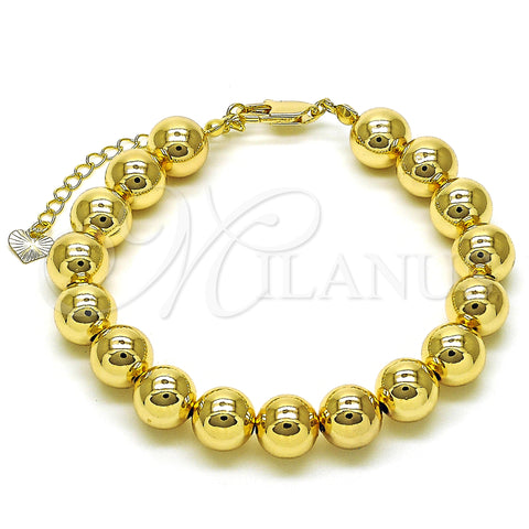 Oro Laminado Fancy Bracelet, Gold Filled Style Ball and Hollow Design, Polished, Golden Finish, 03.253.0101.07 (10 MM Thickness, 8 Inches Length)