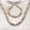Oro Laminado Necklace and Bracelet, Gold Filled Style Ball and Hollow Design, Polished, Tricolor, 06.253.0007.2