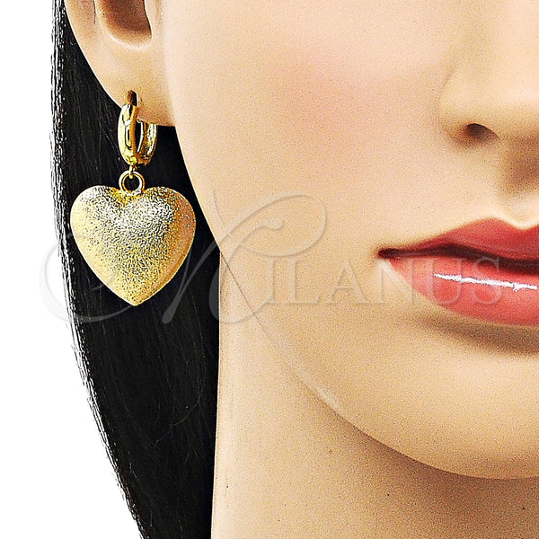 Gold Filled Ring — Dangle Earring Heart and Hollow Design Matte 02. — alternate product view — SKU 156284 | Oro Laminado anillo — Dangle Earring corazón and Hollow diseño Matte 02. — SKU 156284