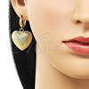 Oro Laminado Dangle Earring, Gold Filled Style Heart and Hollow Design, Matte Finish, Golden Finish, 02.341.0213