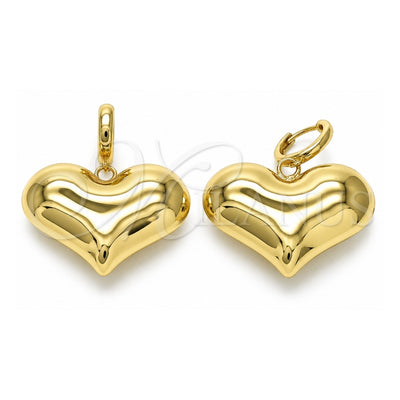 Oro Laminado Dangle Earring, Gold Filled Style Heart and Hollow Design, Polished, Golden Finish, 02.341.0214