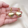 Oro Laminado Dangle Earring, Gold Filled Style Heart and Hollow Design, Polished, Golden Finish, 02.341.0215