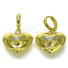 Oro Laminado Dangle Earring, Gold Filled Style Heart and Hollow Design, Brushed Finish, Golden Finish, 02.341.0216
