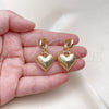 Oro Laminado Dangle Earring, Gold Filled Style Heart and Hollow Design, Polished, Golden Finish, 02.341.0217