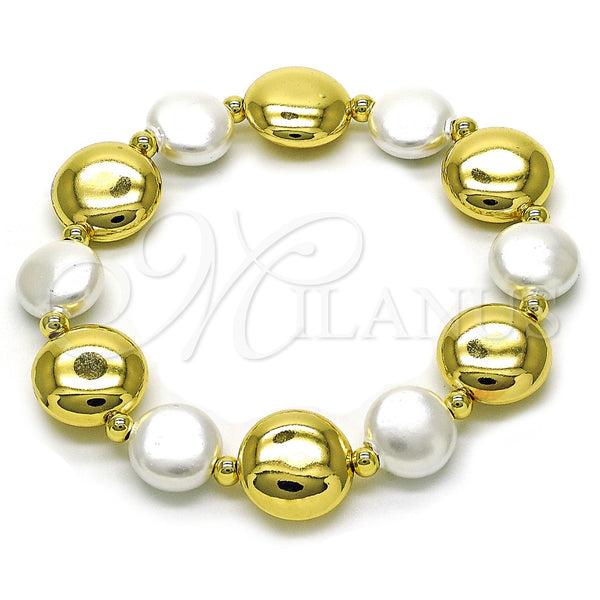 Gold Filled Bracelet — Fancy Bracelet Ball Design with Ivory Pearl Polished — main product view — SKU 156294 | Oro Laminado brazalete — elegante Bracelet Ball diseño with Ivory Pearl pulido — SKU 156294