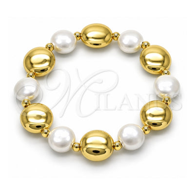 Oro Laminado Fancy Bracelet, Gold Filled Style Ball Design, with Ivory Pearl, Polished, Golden Finish, 03.341.2290.08 (15 MM Thickness, 8 Inches Length)