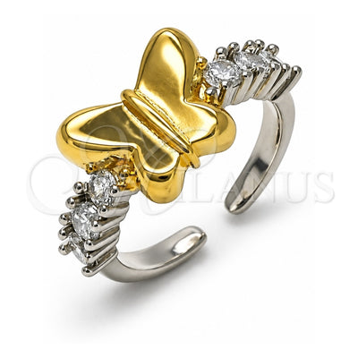 Oro Laminado Multi Stone Ring, Gold Filled Style Butterfly Design, with White Cubic Zirconia, Polished, Two Tone, 01.341.0144 (One size fits all)