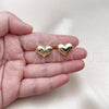 Oro Laminado Stud Earring, Gold Filled Style Heart and Hollow Design, Polished, Golden Finish, 02.213.0694