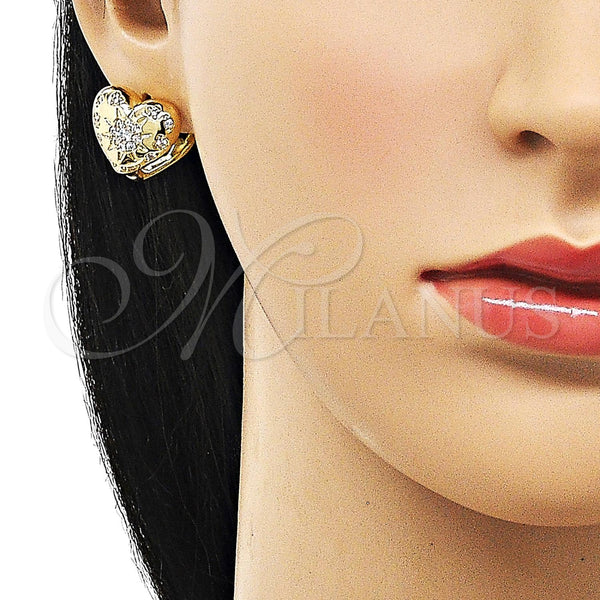 Gold Filled Hoop Earrings — Huggie Hoop Heart and Sun Design with White — alternate product view — SKU 156305 | Oro Laminado aretes de aro — Huggie Hoop corazón and Sun diseño with blanco — SKU 156305